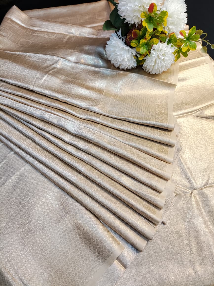Nangai Satin Silk Onam Festival Saree with elegant Zari work for women