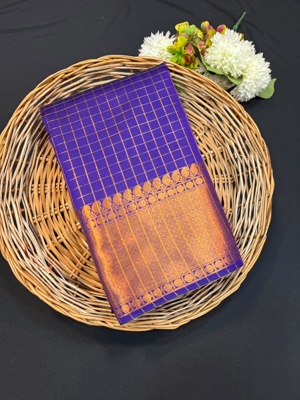 Banarasi Raw Checked Silk | Zari Work | FV71