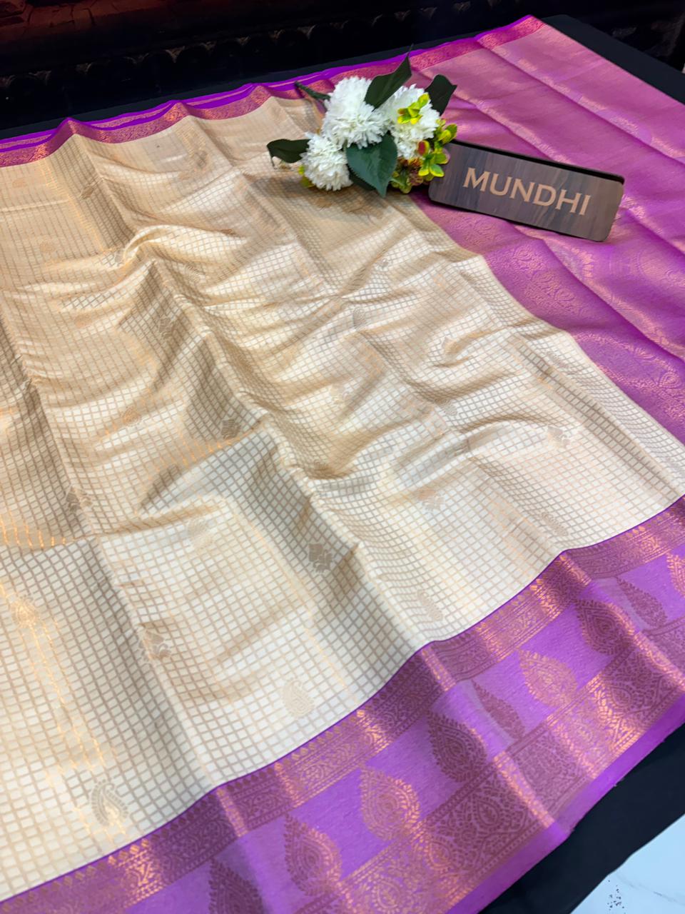 Mini Checked Vairaoosi Saree – Soft Silk Elegance| MK08