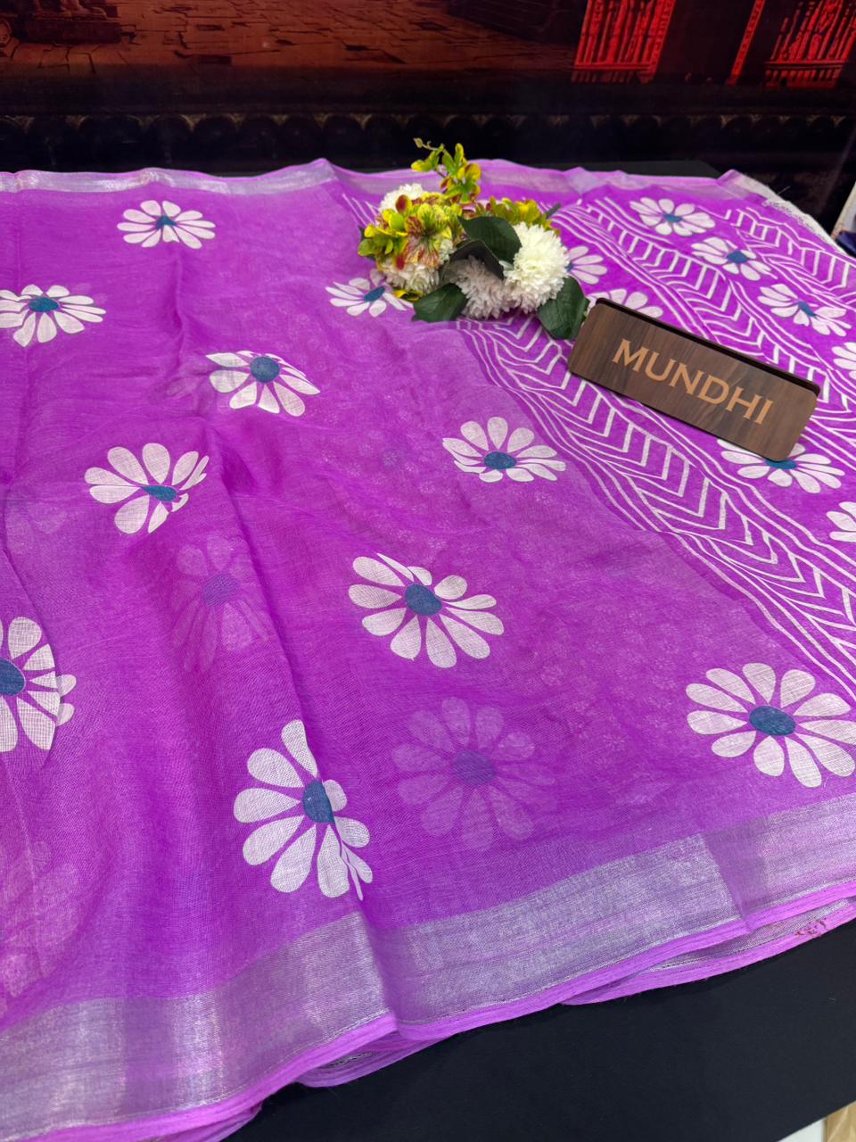 Flower Soft Linen Saree | Elegant |Take 5 Saree Each saree Rs.199/ FL22