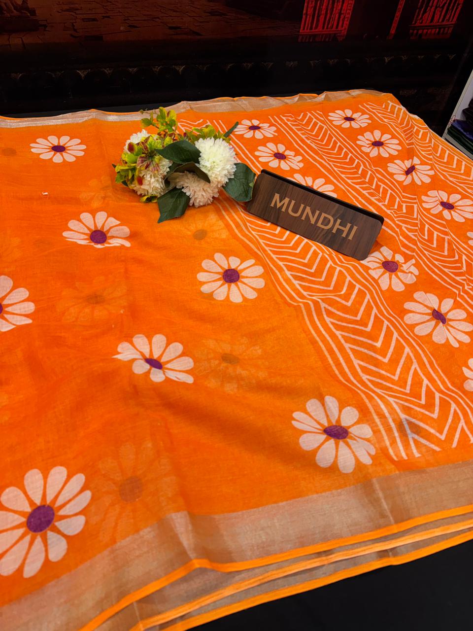 Flower Soft Linen Saree | Elegant | Take 5 Saree Each saree Rs.199/ FL25