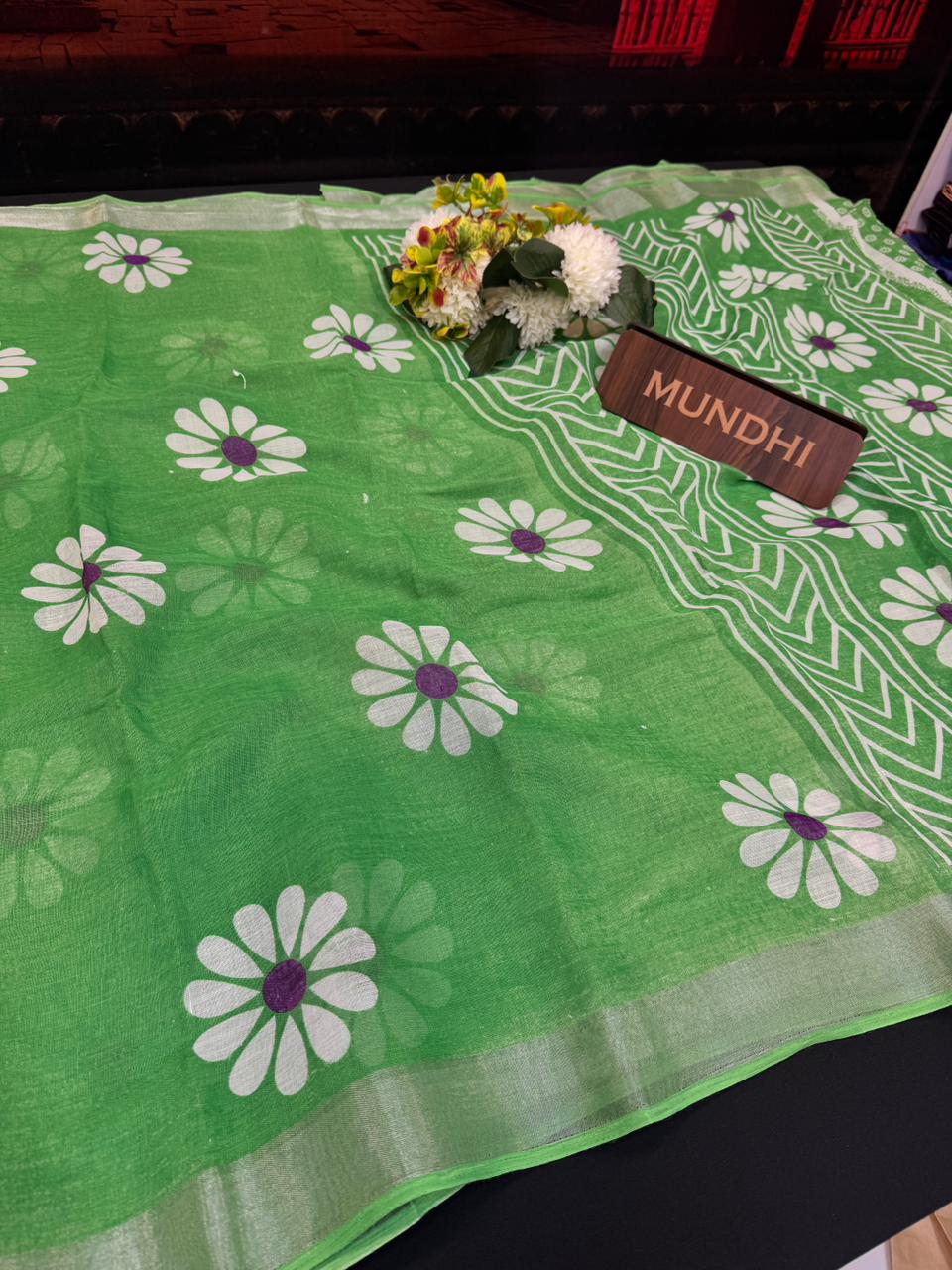 Flower Soft Linen Saree | Elegant |Take 5 Saree Each saree Rs.199/ FL24