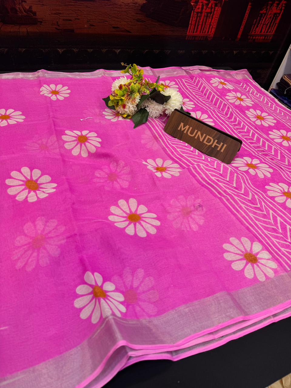 Flower Soft Linen Saree | Elegant|Take 5 Saree Each saree Rs.199/ FL29