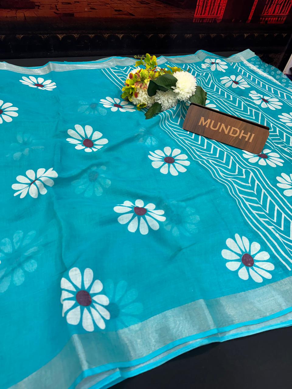 Flower Soft Linen Saree | Elegant|Take 5 Saree Each saree Rs.199/ FL28
