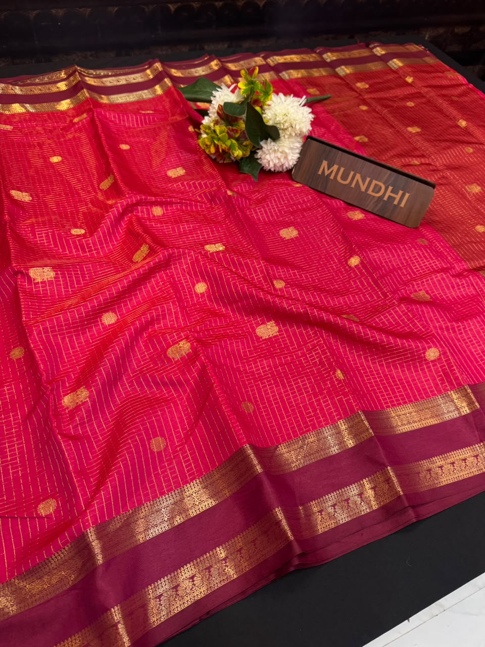 Radhimaa Banarasi Checked Saree with Zari Work for Women| FV136