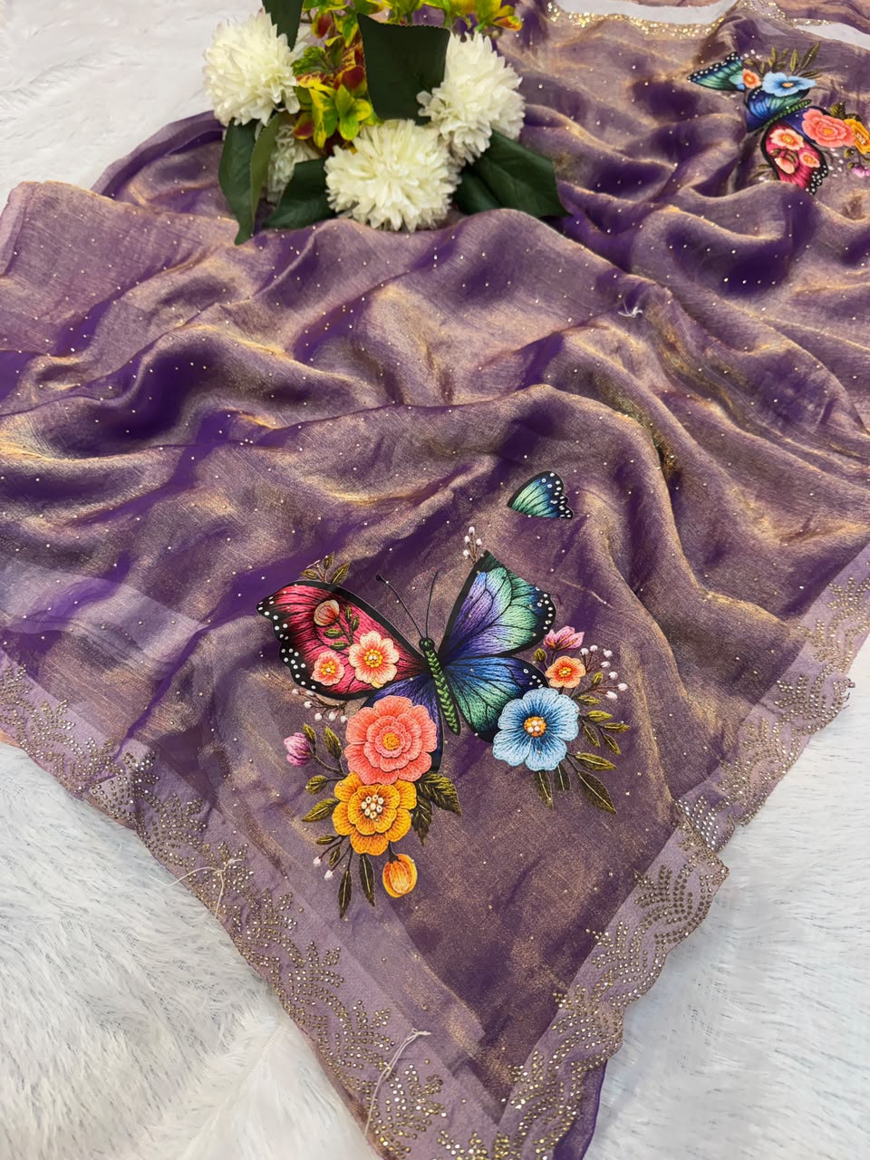 Butter Digital Space Silk Saree with Stone Work| BSS15