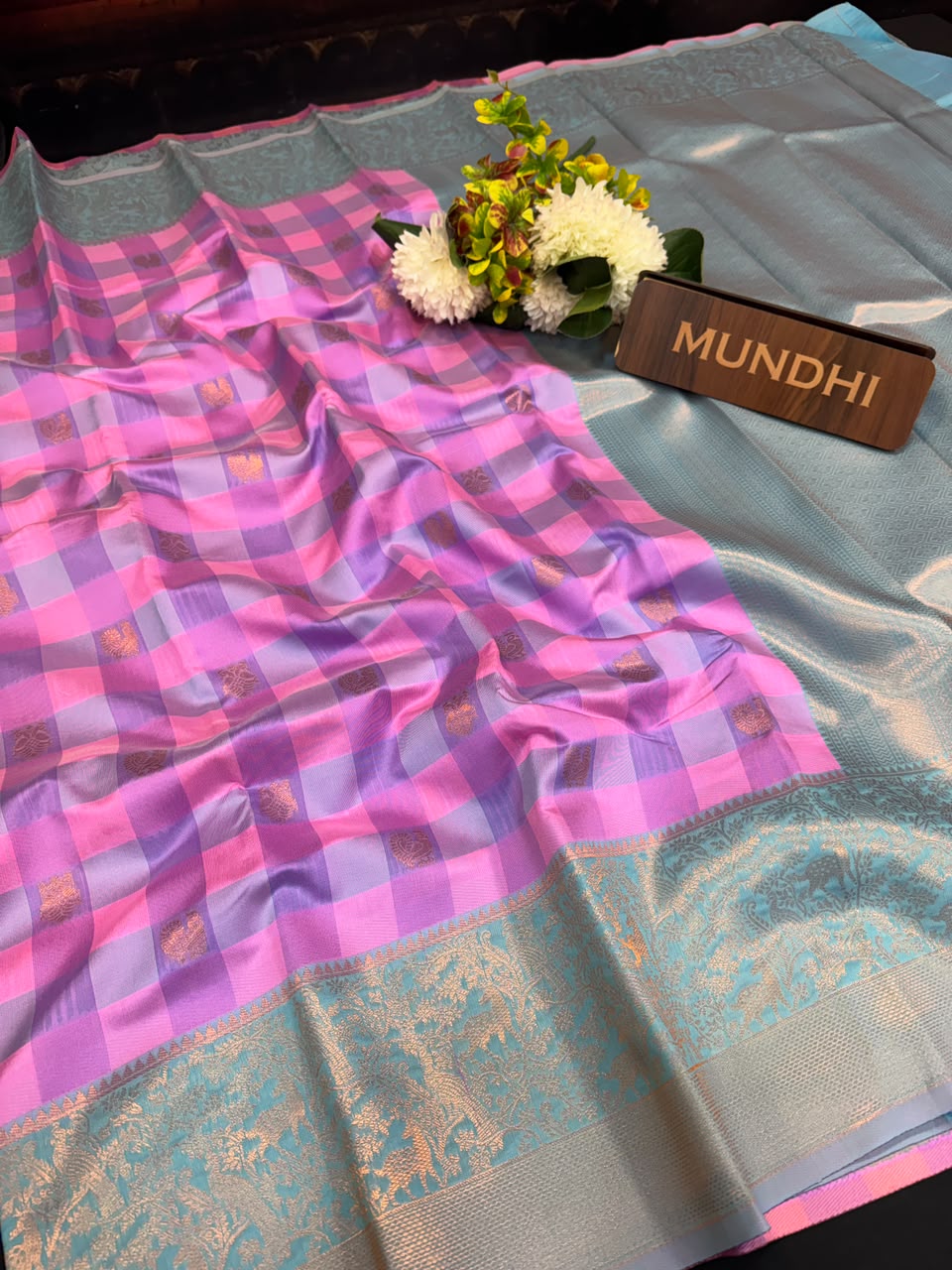 Checked Pavishna Saree in soft silk type fabric with elegant zari work