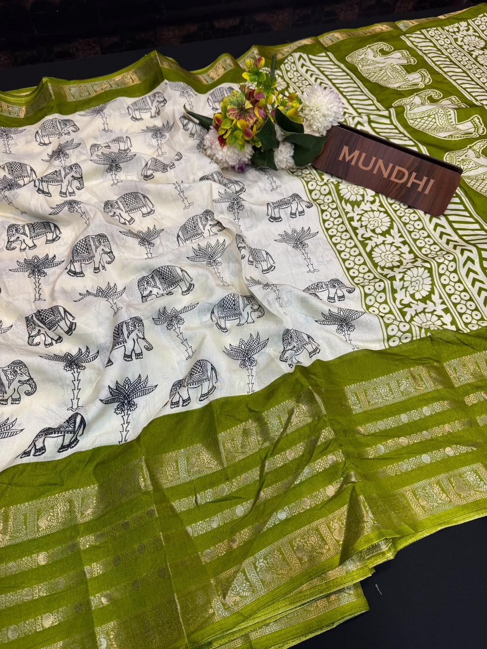 White Berry Fancy Saree with zari and print work for women