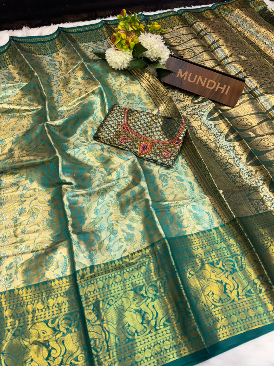 Dharmavaram Inspired Tissue Silk with Kaatli Work| DK18