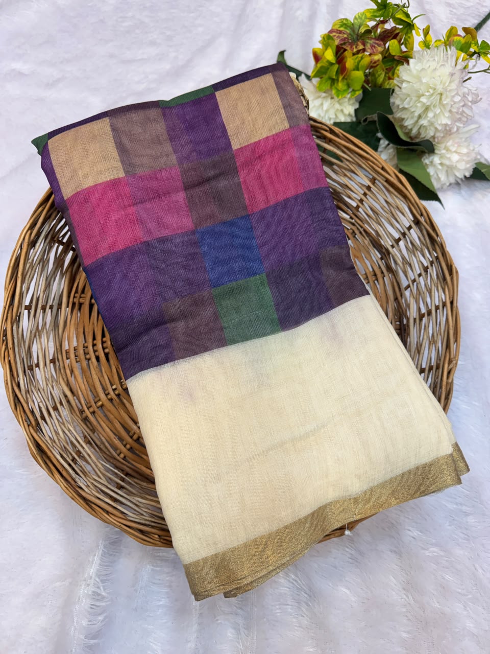 Madras Checks Fancy Cotton Saree 61A | MCC40