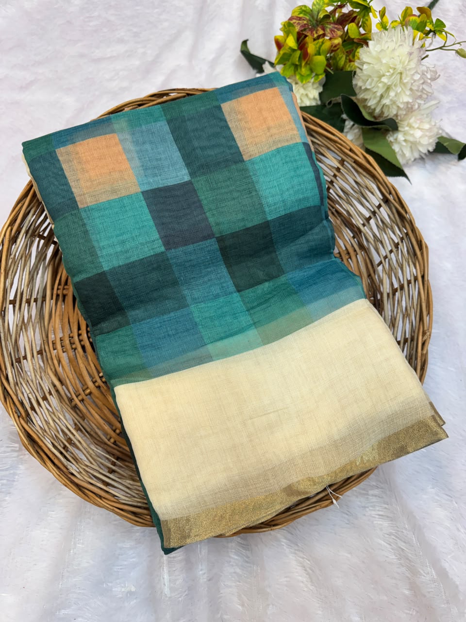 Madras Checks Fancy Cotton Saree 61F | MCC45