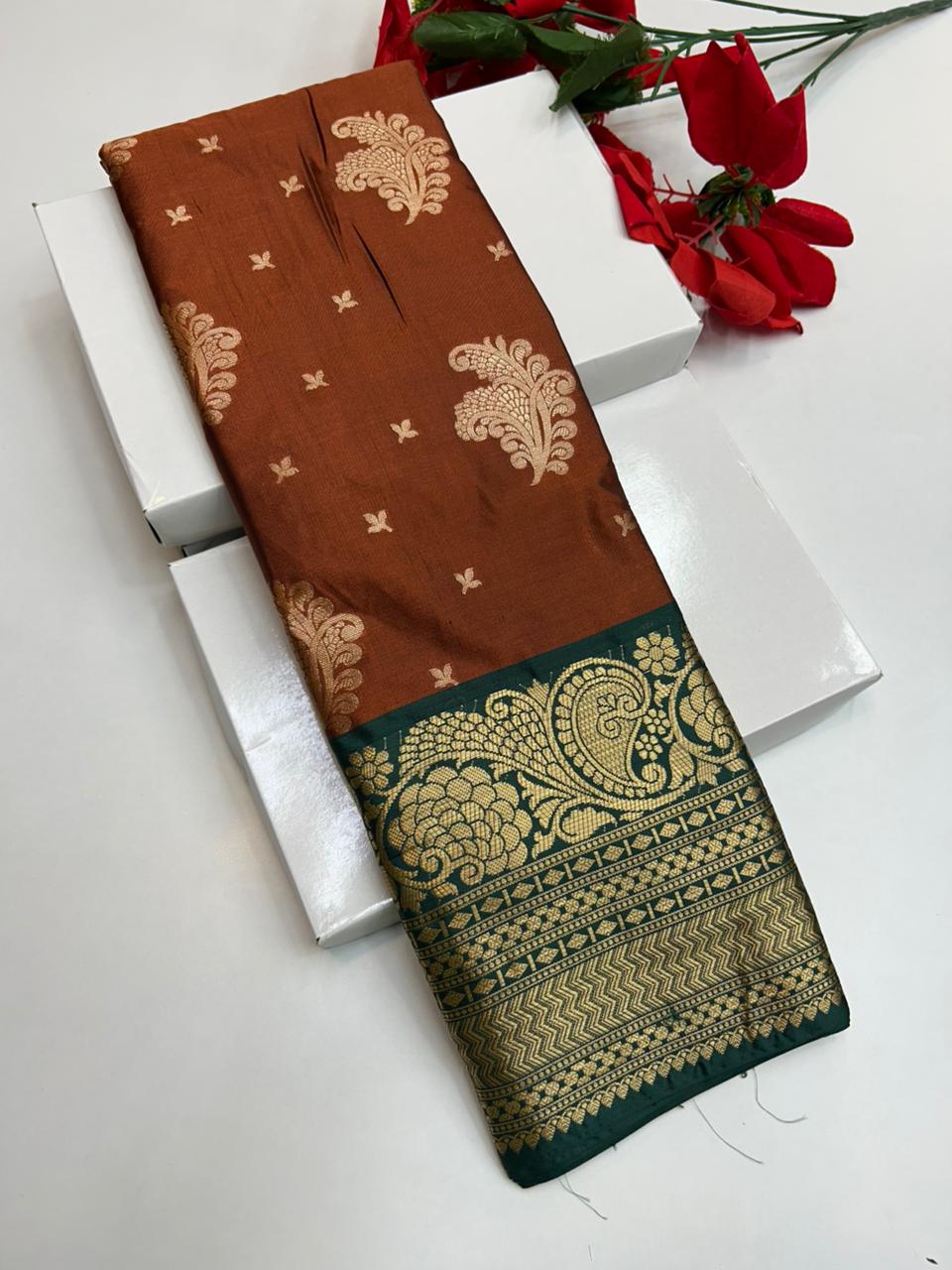 Rust Orange Varanasi Silk VN14