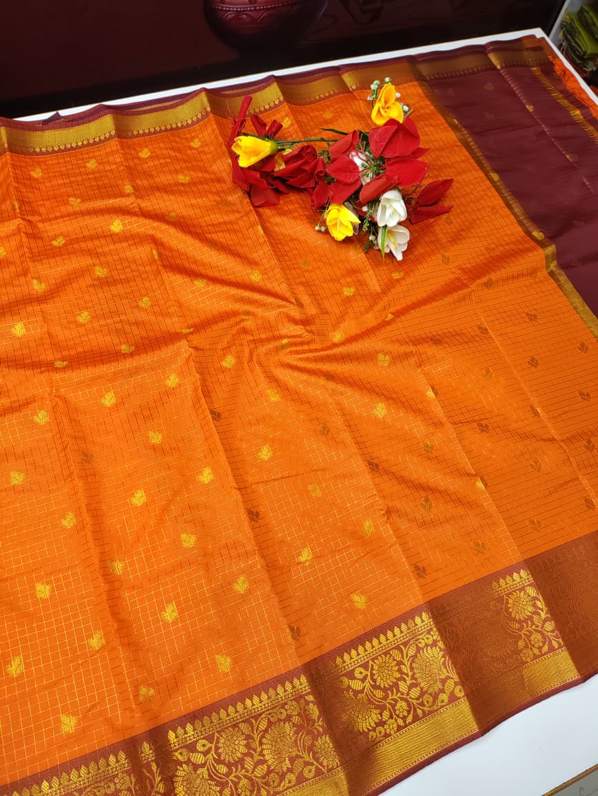 Rust Orange Checked Saree RRG02