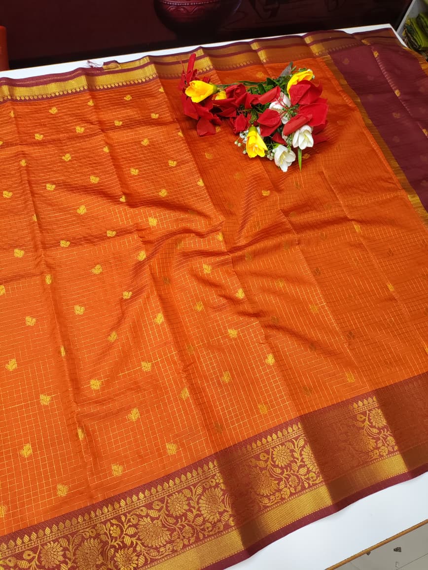 Rust Orange Checked Saree RRG01