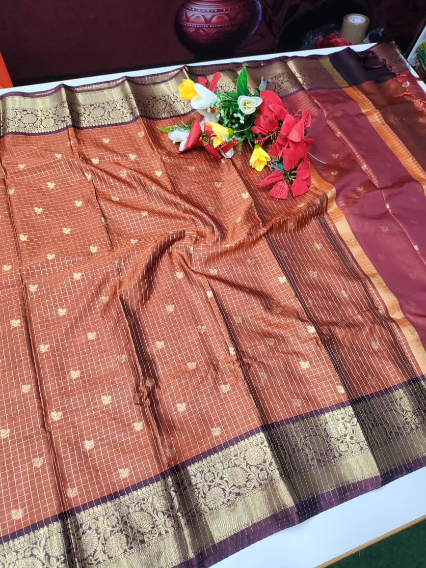 Rust Orange Checked Saree RGG07