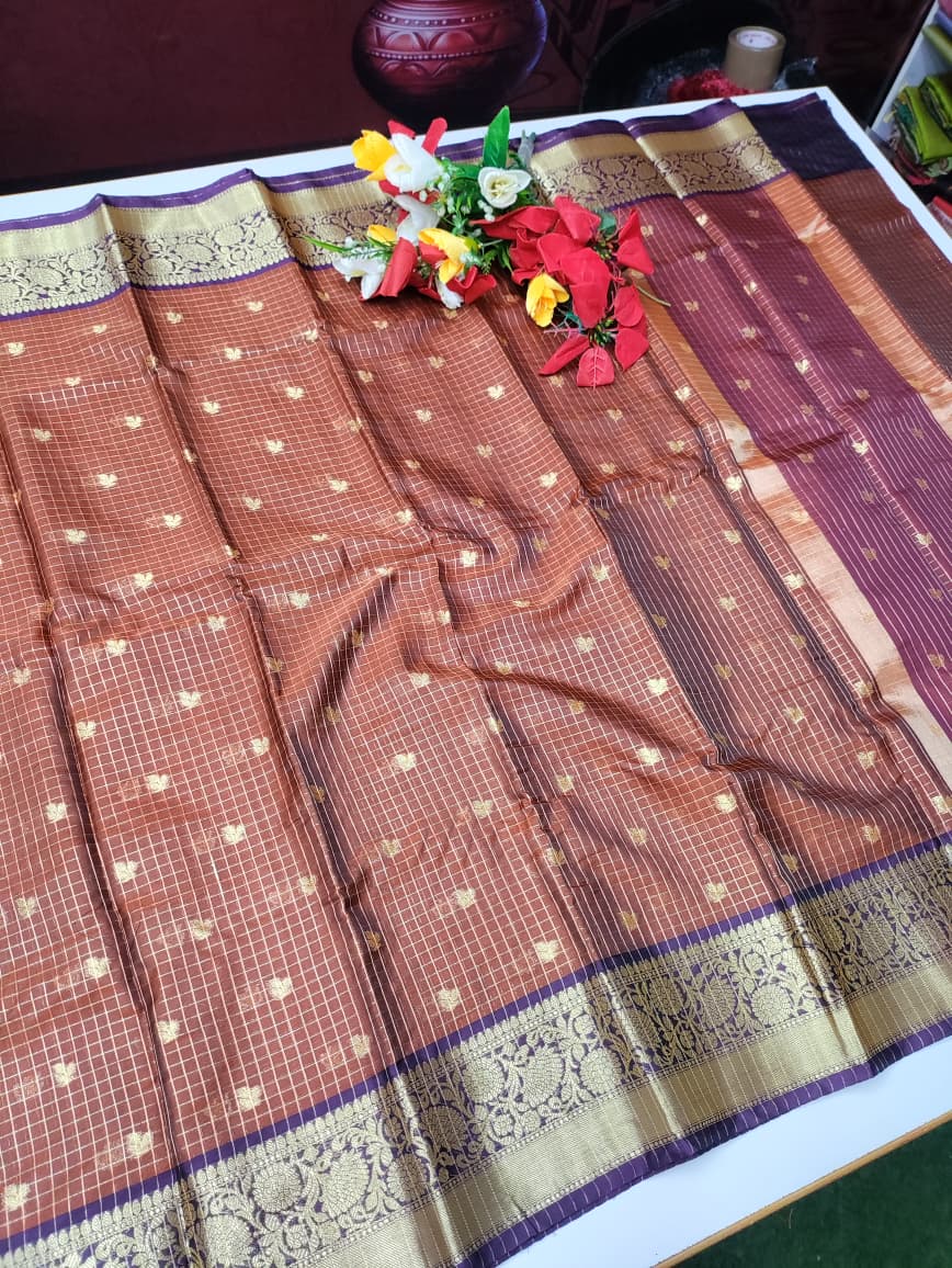 Rust Orange Checked Saree RGG05