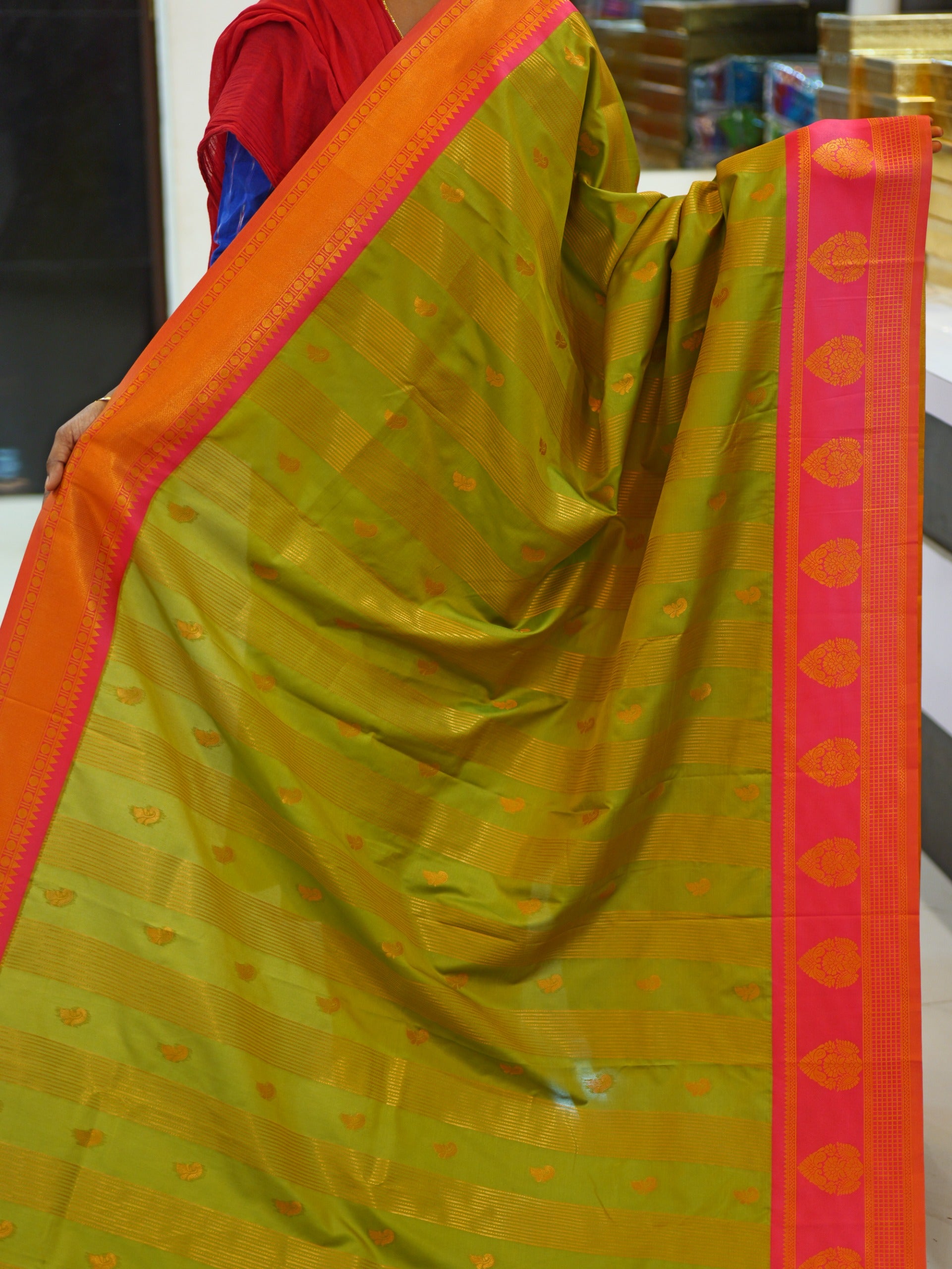Chitra Soft Silk saree for women featuring elegant soft silk fabric with graceful traditional design suitable for weddings receptions and festive occasions, Wearing Image