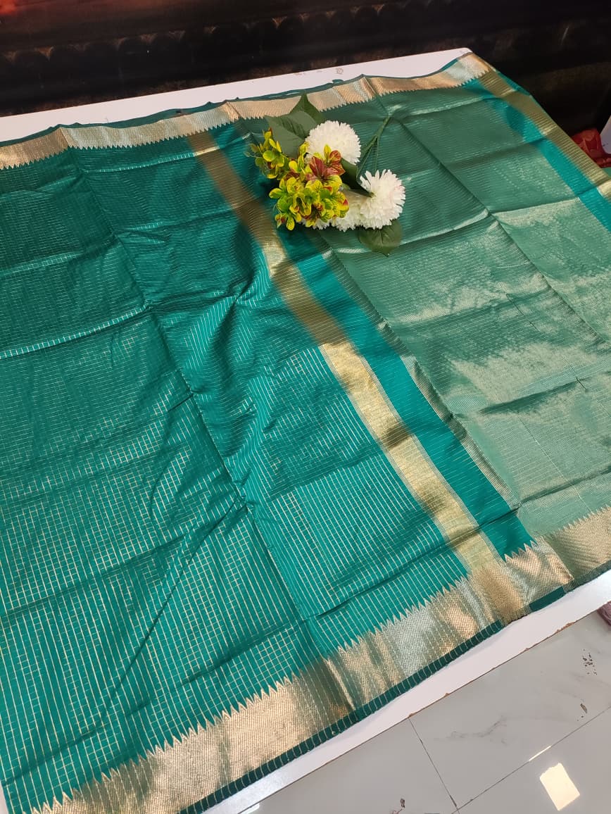 Raw Banarasi Checks Zari Saree for Wedding Wear Women
