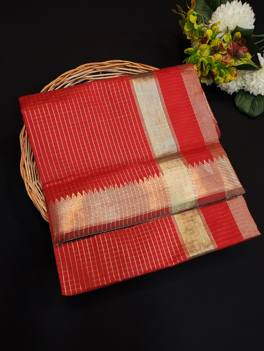Flat 30% Offer Raw Banarasi Checks |Zari Saree | RBN12-Limited Quantity