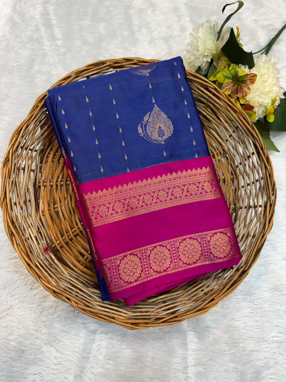 Mild Damage Semi Silk Saree with elegant zari work