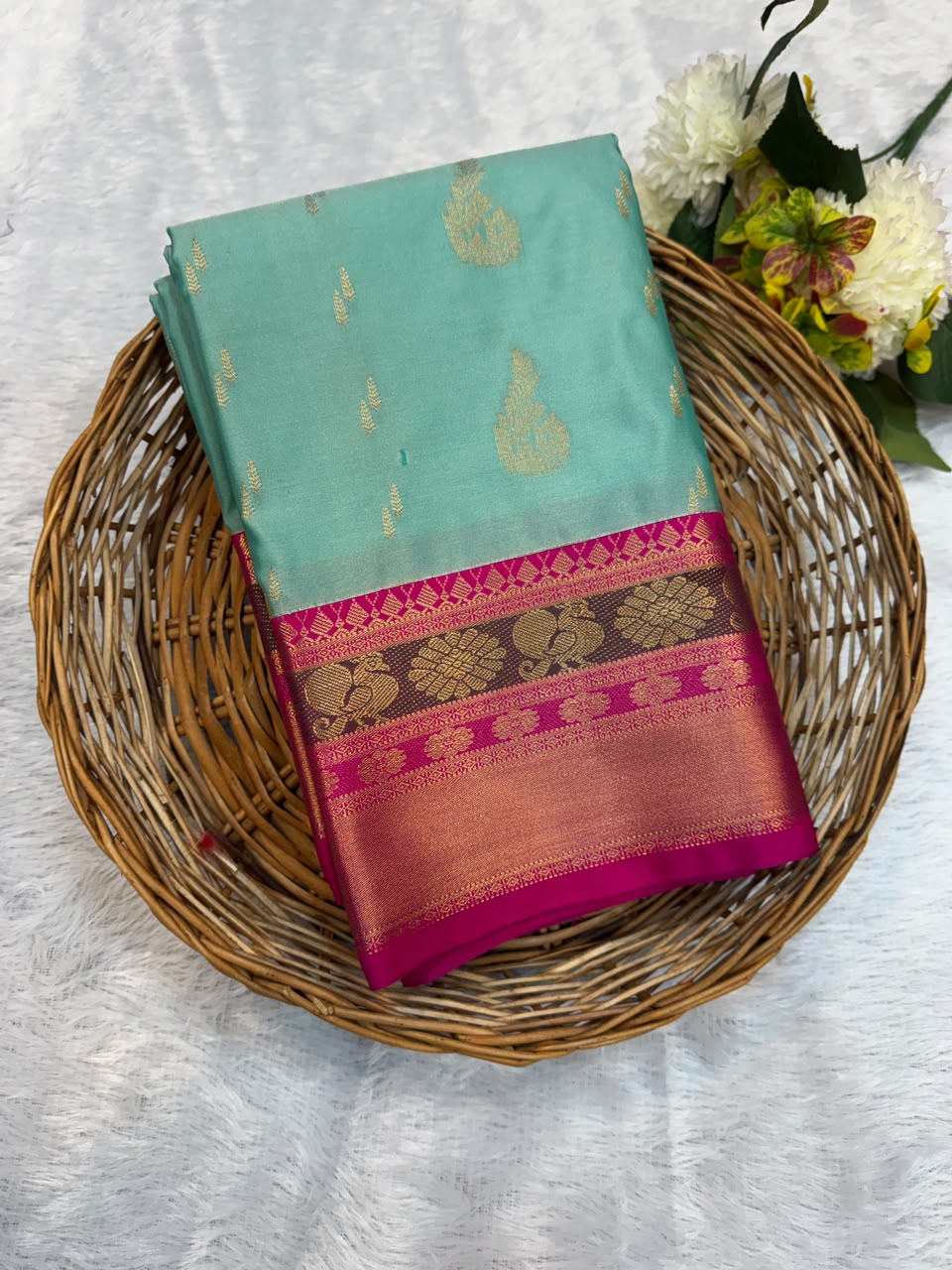Mild Damage Semi Silk Saree with elegant zari work