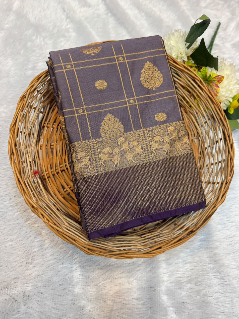 Mild Damage Semi Silk Saree with elegant zari work