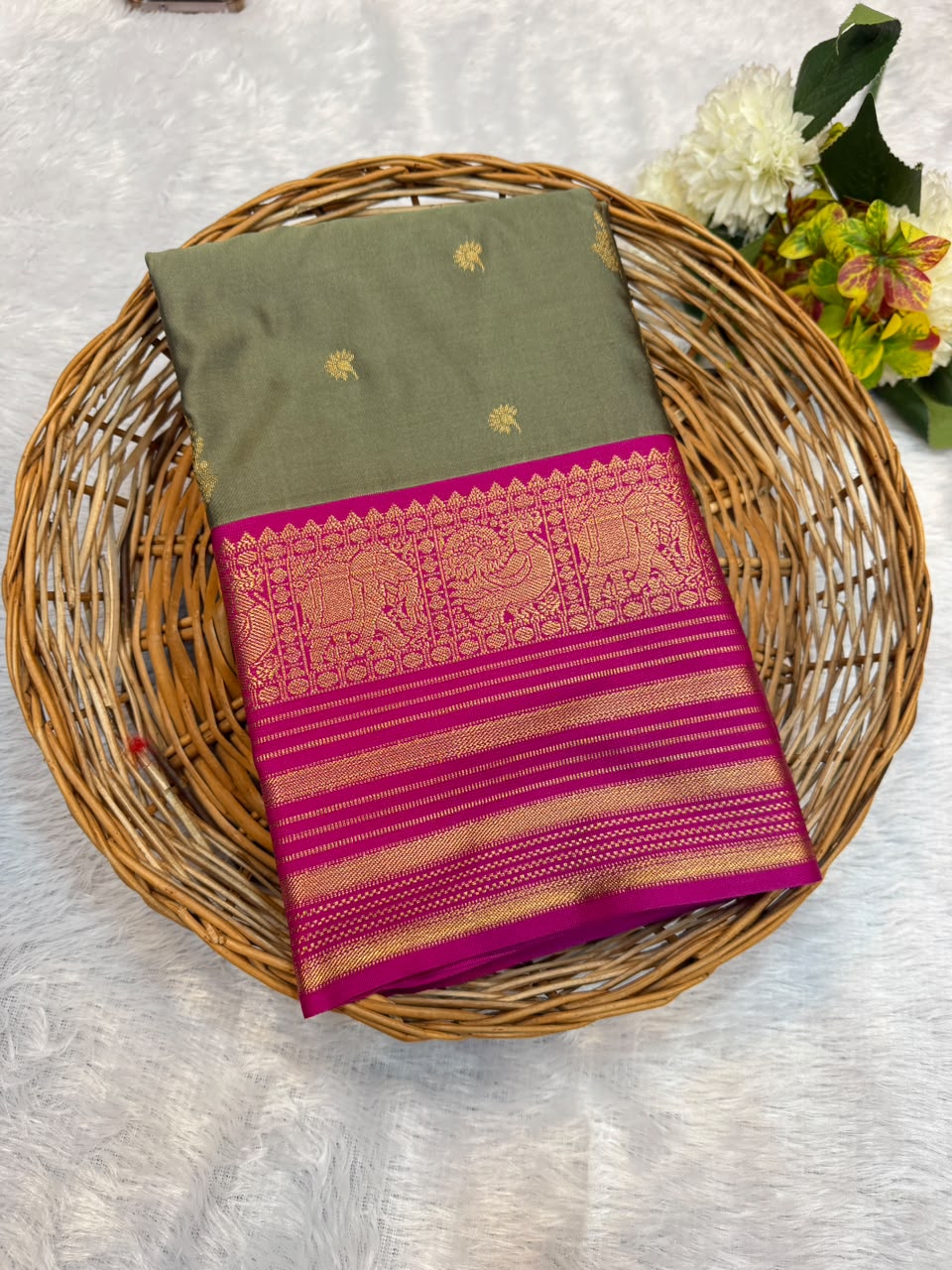 Mild Damage Semi Silk Saree with elegant zari work