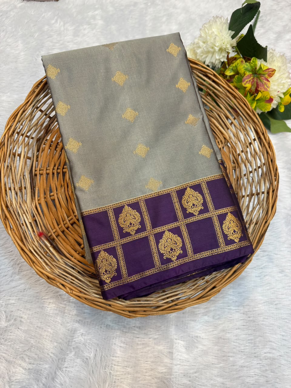 Mild Damage Semi Silk Saree with elegant zari work