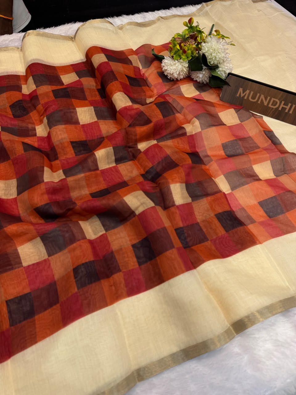 Madras Checks Fancy Cotton Saree 61C | MCC42