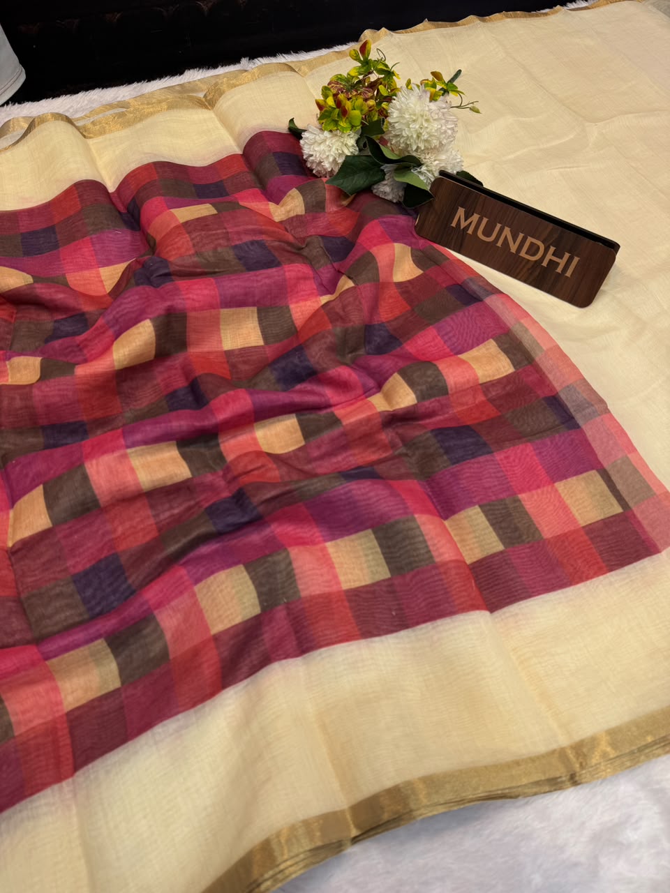 Madras Checks Fancy Cotton Saree 61H | MCC47