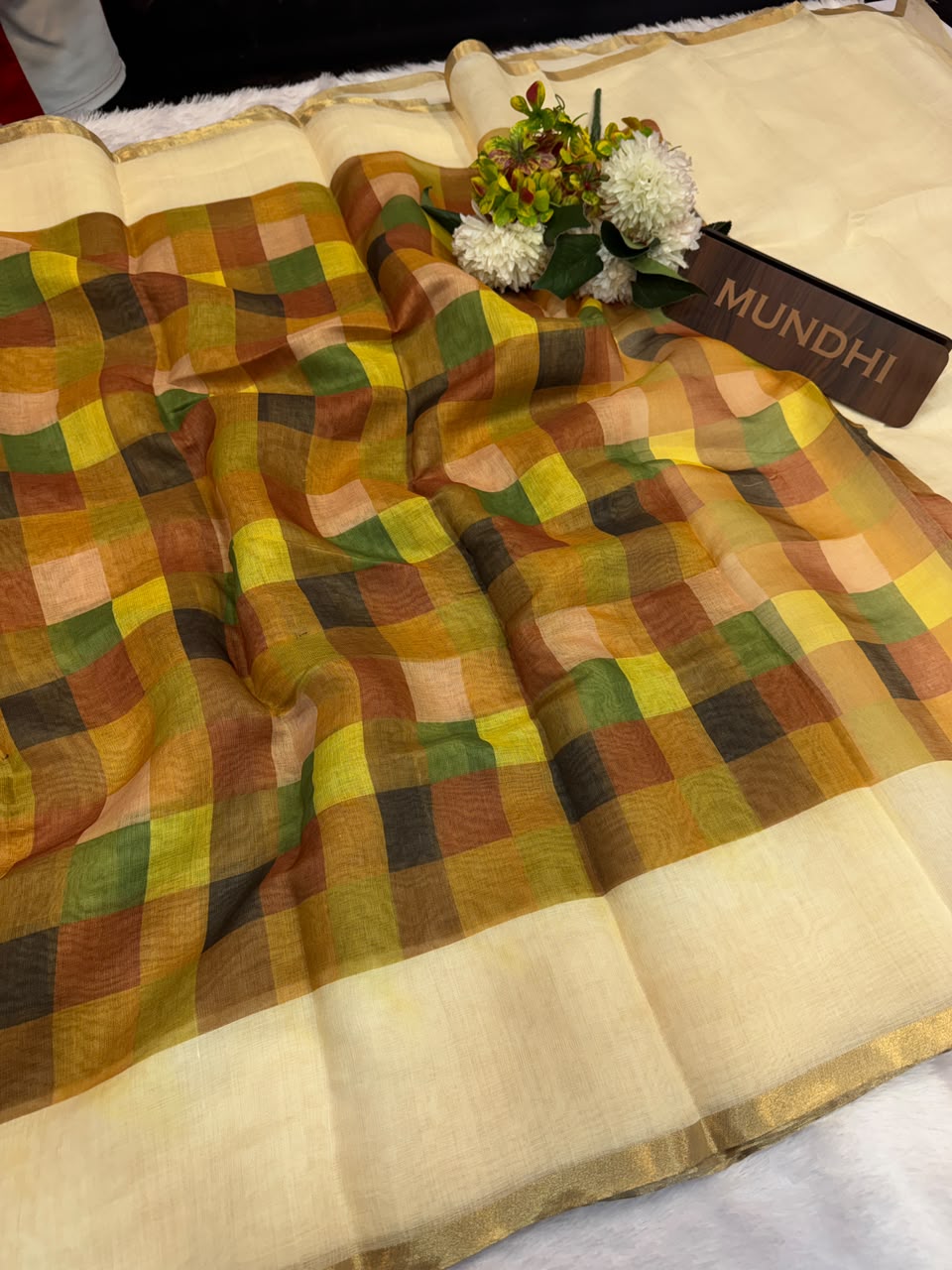 Madras Checks Fancy Cotton Saree 61G | MCC46