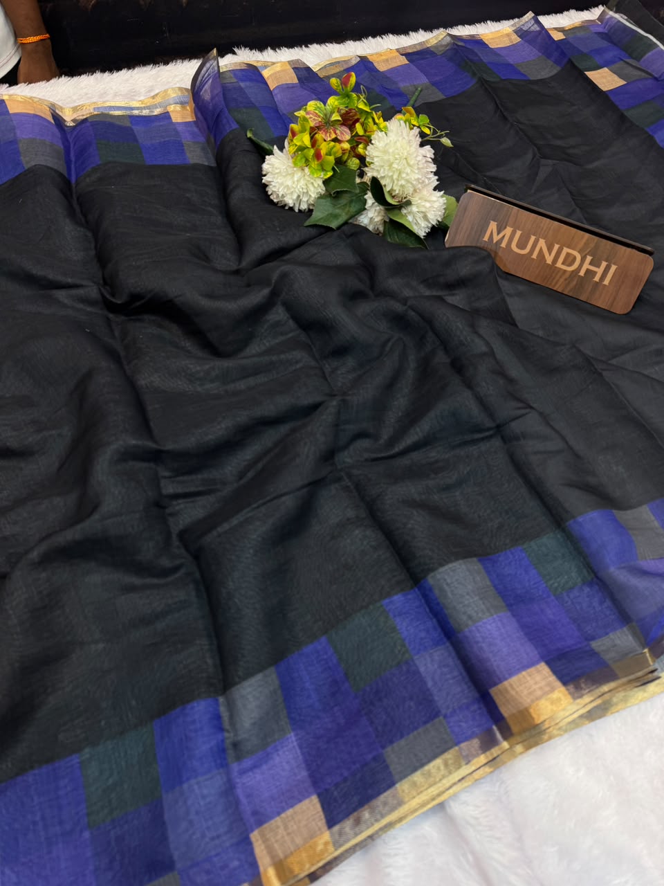 Madras Black Checks Fancy Cotton Saree | MCC26