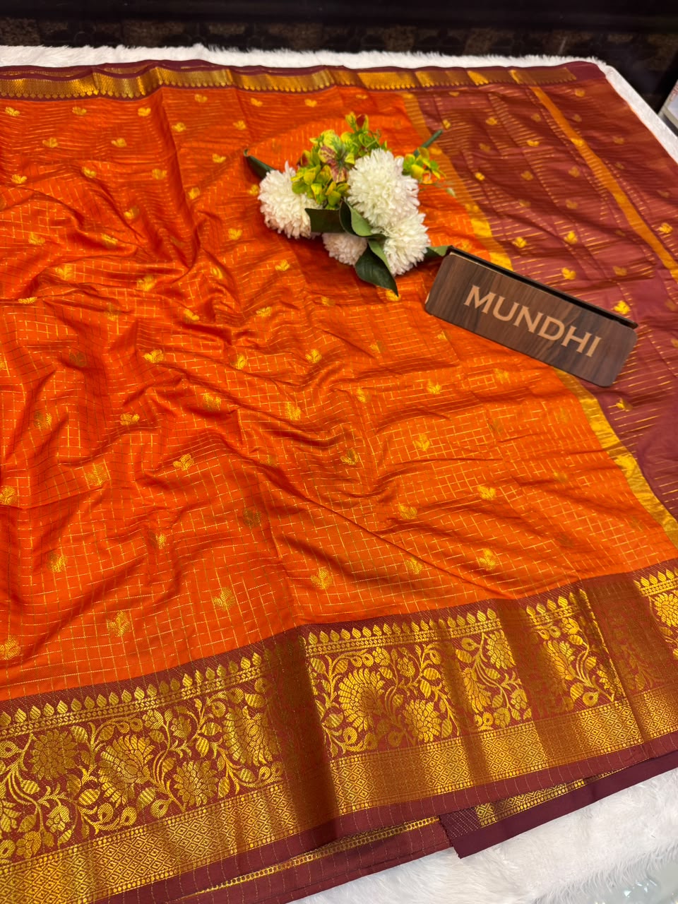 Rust Orange Checked Saree(Diwali Offer) RRG01 10 Days Pre Booking