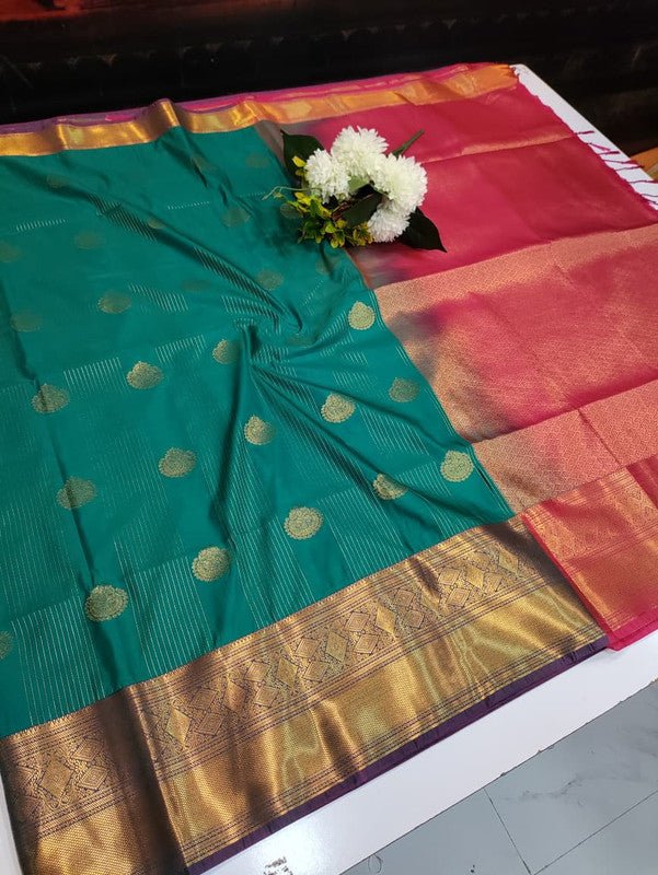 Artificial Naar Pattu Zari Saree with Contrast Blouse for Wedding Wear