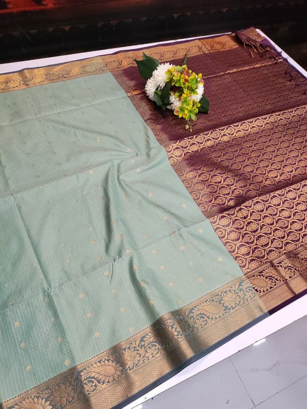 Artificial Naar Pattu Zari Saree with Contrast Blouse for Wedding Wear