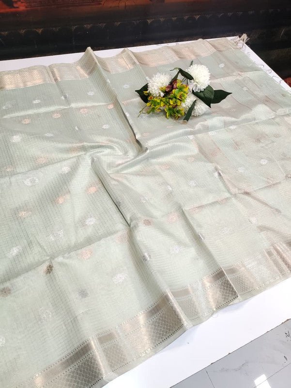 Banarasi Butta Checks Saree with premium zari work for wedding wear