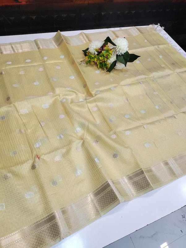 Banarasi Butta Checks Saree with premium zari work for wedding wear