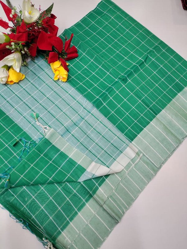 Checked Cotton Saree for office and casual wear