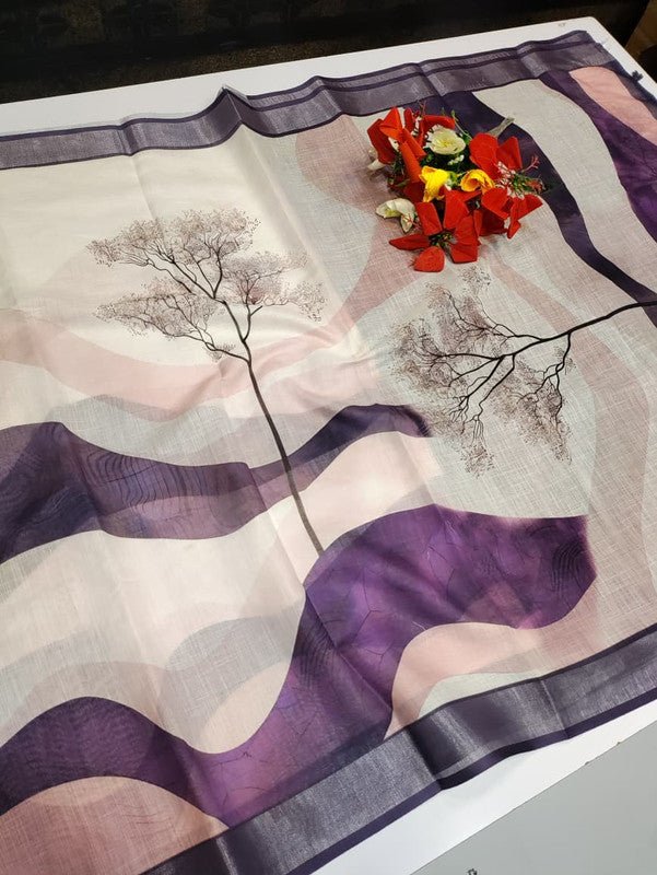 Bhiwandi Linen Saree for women in soft premium linen fabric with elegant traditional weaving suitable for office wear and festive occasions. Full Image View