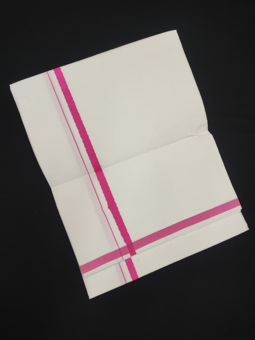 Cotton White Dhoti | Colour Border | 2 Mtrs