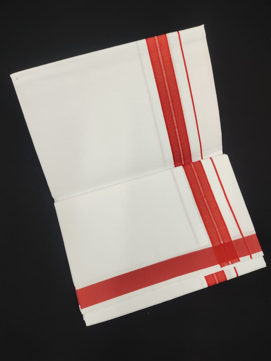 Cotton White Dhoti | Fancy Border | 2 Mtrs
