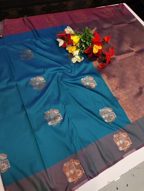Dhaniya Soft Silk Collection saree with elegant traditional soft silk design for wedding and festive wear from Sri Sakthi Pugazh Tex Salem Tamil Nadu