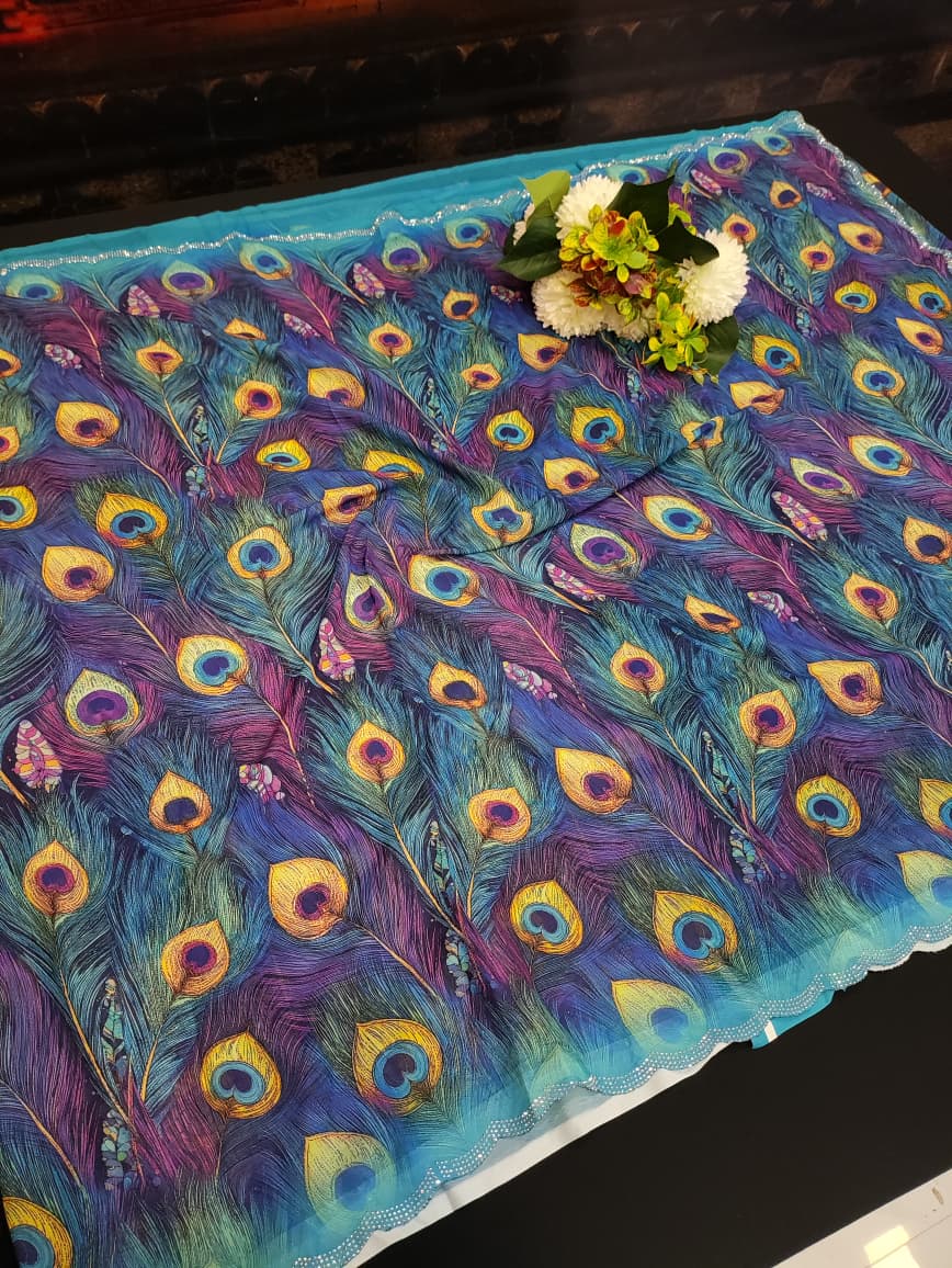 Fancy Peacock Stone Work Saree in premium fancy fabric for wedding wea