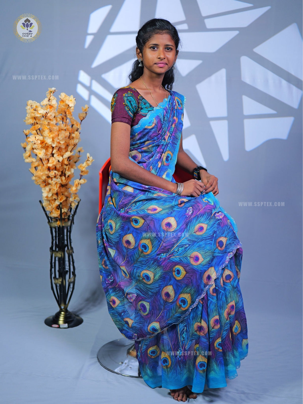 Fancy Peacock Stone Work Saree in premium fancy fabric for wedding wea
