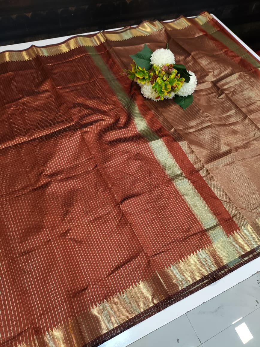 Raw Banarasi Checks Zari Saree for Wedding Wear Women