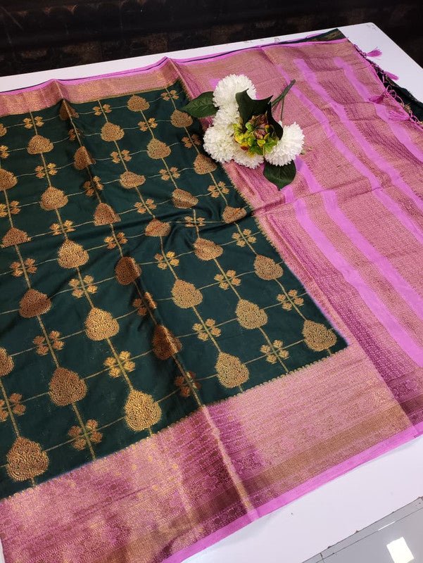 Hemanica Linen Blended Saree with elegant zari work for weddings