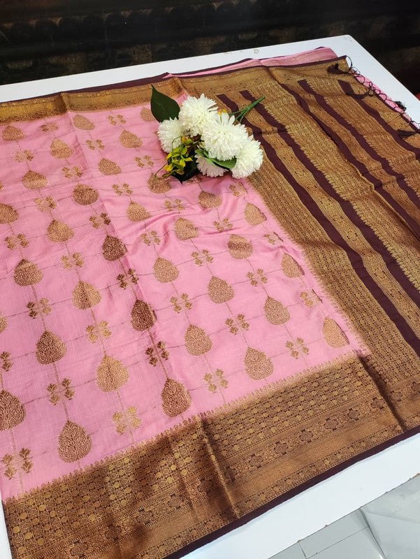 Hemanica Linen Blended Saree with elegant zari work for weddings