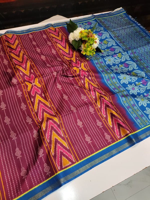 Ikkat Silk Saree with elegant zari work for wedding wear