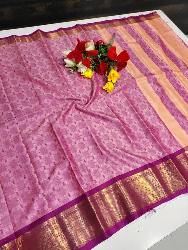 Kottanch Mayil Zari Silk Saree for festival wear with contrast blouse