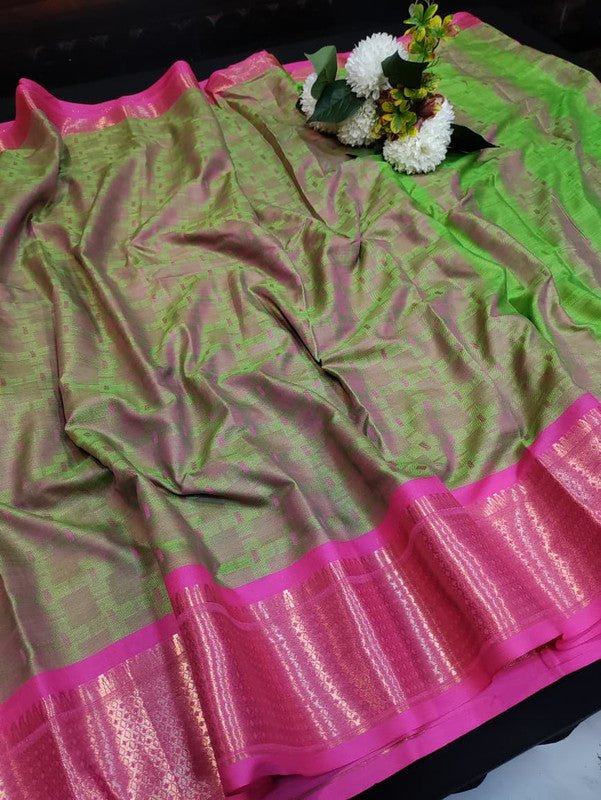 Kottanch Mayil Zari Silk Saree for festival wear with contrast blouse